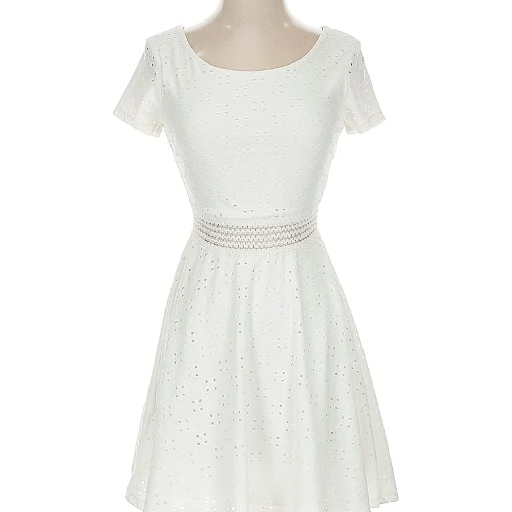 Macy's White Fit and Flare Mini Dress with Flutter Sleeves